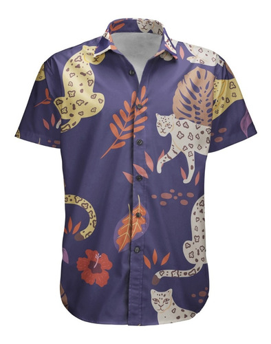 Camisa Botão Animal Print Leopardo Floral Color Vintage 