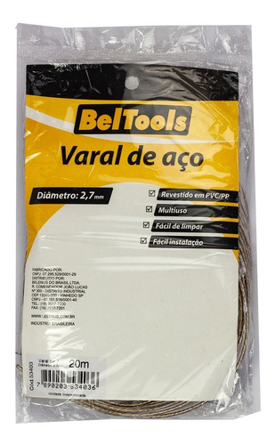 Varal De Aço Revestido Em Pvc 2,7mm (20 Metros) - Beltools