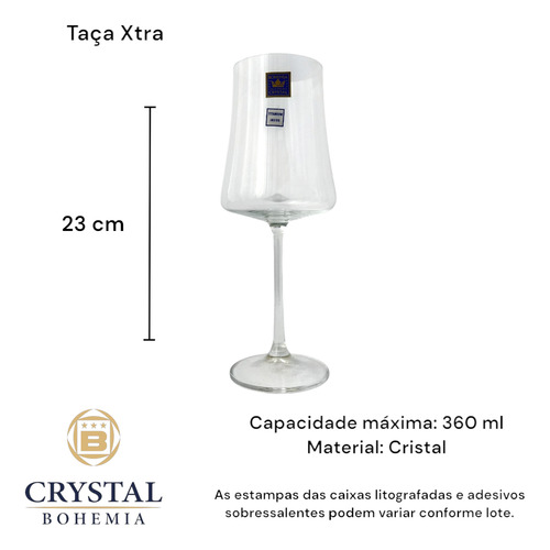 Jogo 06 Taças Xtra 360ml Vinho Branco Tinto Cristal Bohemia