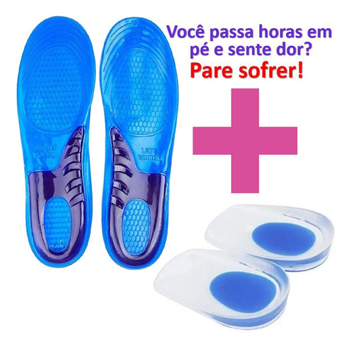 Kit Palmilha Gel De Silicone + Calcanheira Anti Impacto Pés