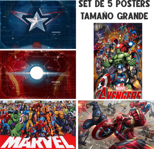 Poster Set 5 Heroes Marvel Avengers Iron Man Capitan America