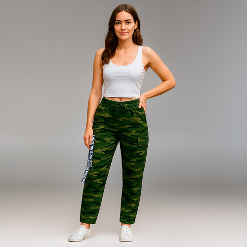 Pantalón Jogger Camuflaje Mujer Casual Con Bolsillos Cargo