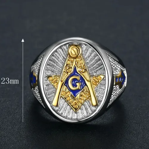 Anillo Masón Escuadra Color Plata Acero Inoxidable Hombre
