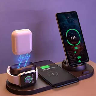 Qi Estación Carga Rápida 6en1 10w P/ 2 iPhone,iwatch,AirPods