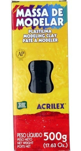 Massa Modelar Plastilina Modeling Clay Acrilex Preta 500gr