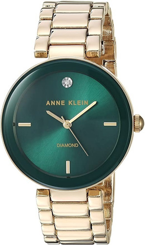 Reloj Anne Klein Mujer Genuine Diamond Dial Ak/1362gngb Color de la correa Dorado Color del bisel Verde oscuro Color del fondo Verde oscuro