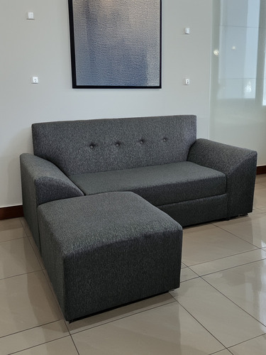 Sofa Con Banqueta Movil 3 Cuerpos Chenille Anti Desgarro Gris Oscuro Chenille Anti Desgarro