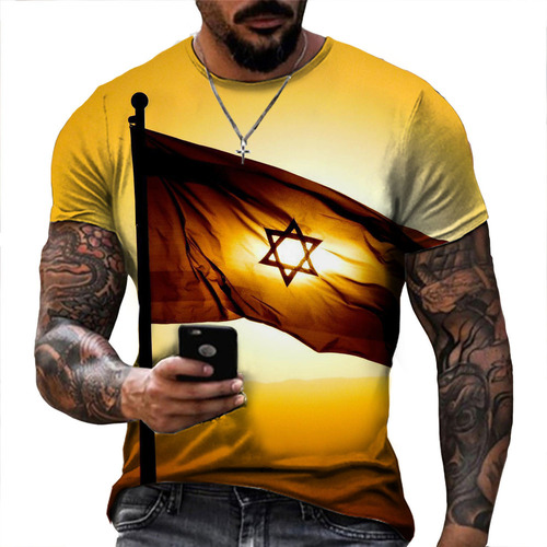 Camiseta 3d Con Bandera De Israel Y Cuello Redondo Para Homb