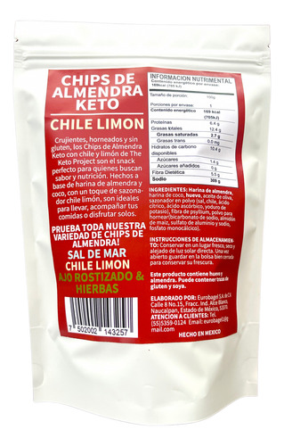 Chips De Almendra Keto Chile Limón 100g Sin Gluten Snack
