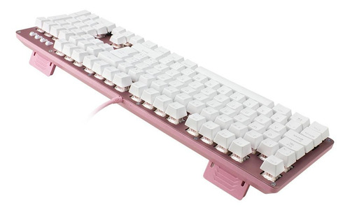 Imagen 3 de 4 de Teclado gamer Game Factor KBG400 QWERTY KRED Blue español España color rosa con luz blanca