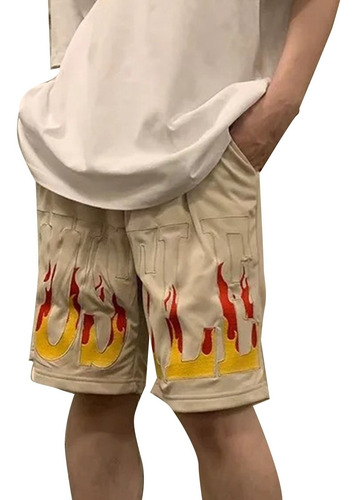 Shorts De Corrida Masculinos Athletic Flame Print Casual Com
