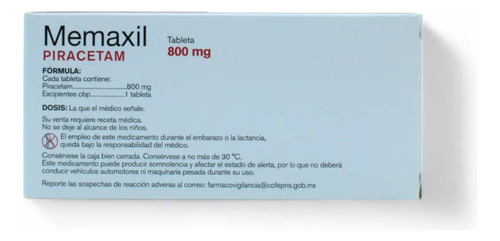 Piracetam 800 Mg Memaxil Caja Con 30 Tabletas Maver