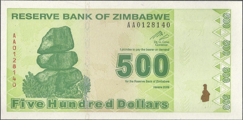 Zimbabwe 500 Dollars 2009 P98