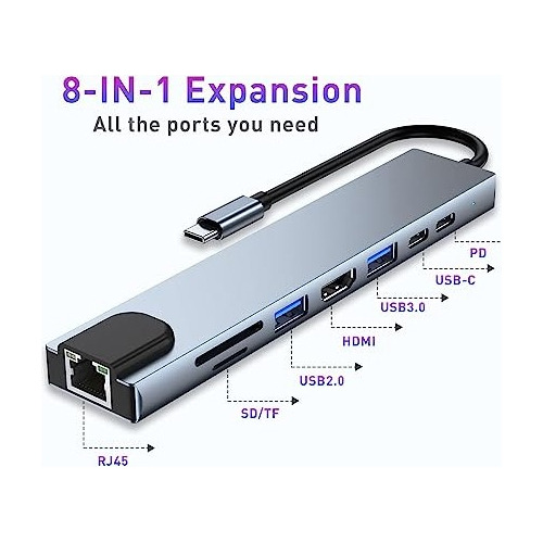 Adaptador Multi-puerto Usb Tipo C Dock Hub A Hdmi Lan 8 En 1