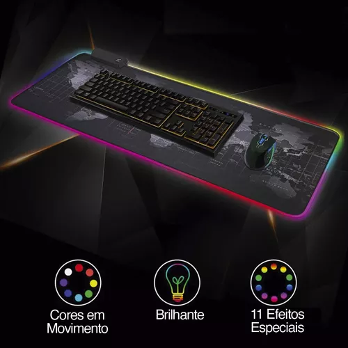 Mouse Pad Gamer Jogo Borda Led Rgb Grande 80x30cm Dragão - Shop Borges