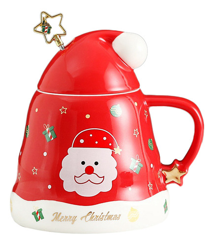 Taza De Café Navideña Con Tapa Y Barra De Santa Claus