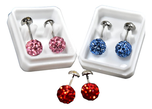 Aros Acero Quirurgico - Bolita Con Strass Pack X3