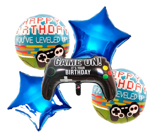 Globos Video Juegos Gamer Estrellas Control Feliz Cumpleaños