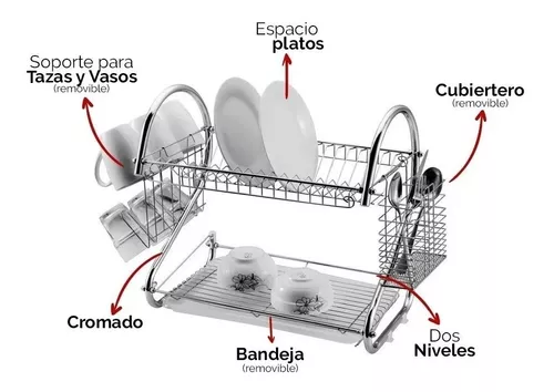 Secaplatos Escurridor Plato 2 Pisos acero cromado