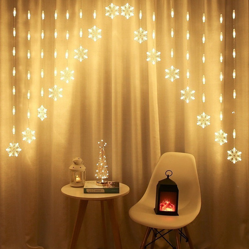 Cortinas Serie Luces Navidad Copo De Nieve Usb 8 Modos Led