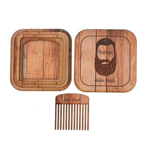 Pente Para Barba Mdf Com Caixa Personalizado Marrom