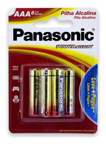 Pilha Alcalina Aaa Panasonic Bateria 3a Palito 6 Unidades