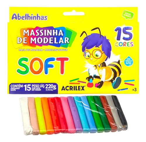 Massinha De Modelar Soft Abelhinhas 220g Com 15 Cores Cor Multicor