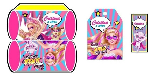 Kit Imprimible Barbie Super Princesa Candy Bar Cotillon 2x1