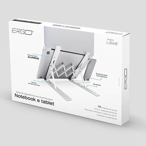 Suporte Para Notebook Com Apoio Para Celular Ergo
