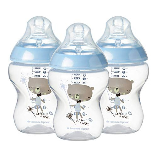 Tommee Tippee Closer To Nature Botella Decorada, Azul, 3 Uni