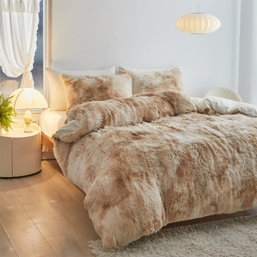 Cobertor Peludo Beige Plumón De Invierno 2 Plz Con Chiporro