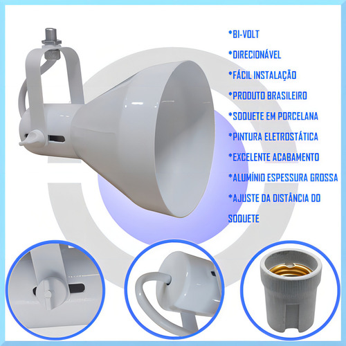 Spot Trilho Par30 Lampada Led Calha Perfilado 15 Unid Cor Branco