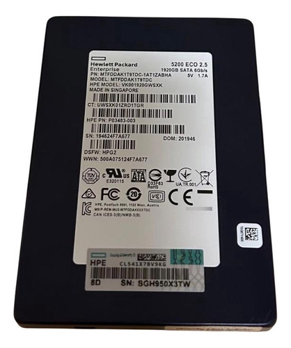 Ssd Hpe Vk001920gwsxk 1,92 Tb Sata 6g Sff Ds P04478-b21