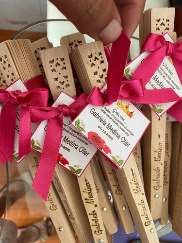 Abanico Madera Natural Personalizado Recordatorio Matrimonio