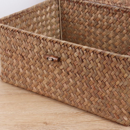 Cesta Con Tapa, Cesta De Almacenamiento Rectangular Tejida