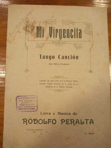 Mi Virgencita Peralta Tango Cancion Partitura