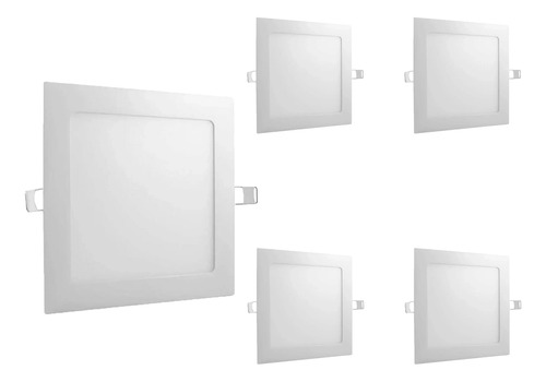 5 Painel Led Plafon 18w Quadrado Embutir 3000k 22x22cm Biv 110v/220v