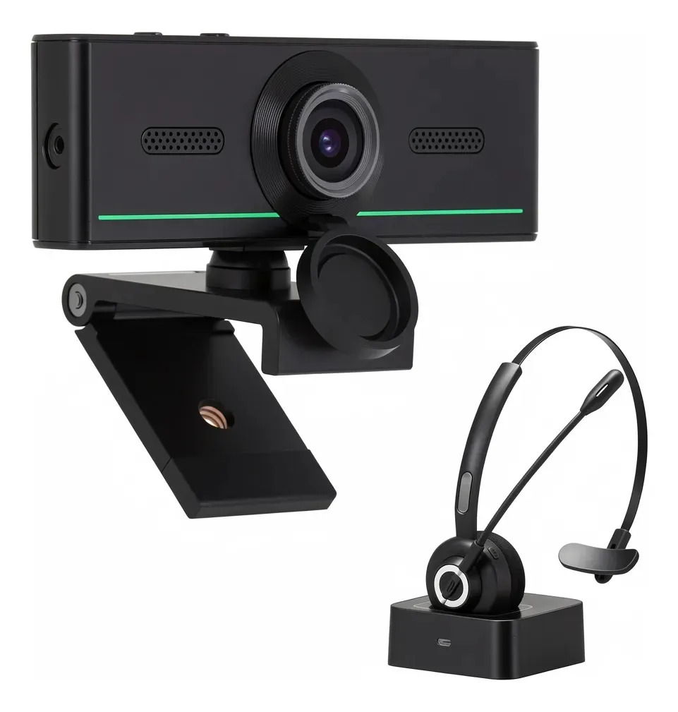 Webcam Gsou com fones de ouvido e microfone, Webcam com
