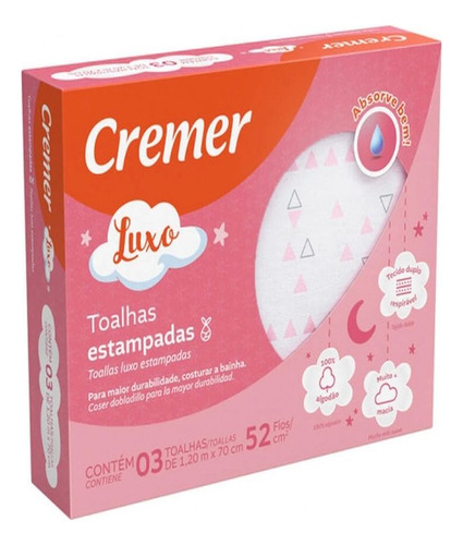 Toalha Cremer Menina 3 Peças 120 X 70 Cm De Bebe Algodão