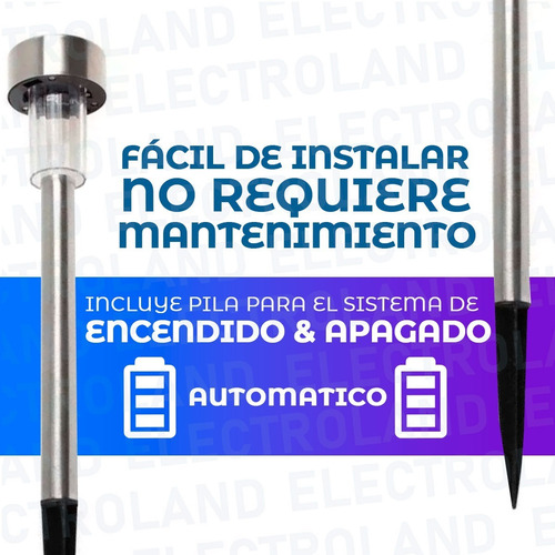 Imagen 2 de 10 de Estaca Solar Farol Acero Inoxidable Led Jardin X 10 Unidades
