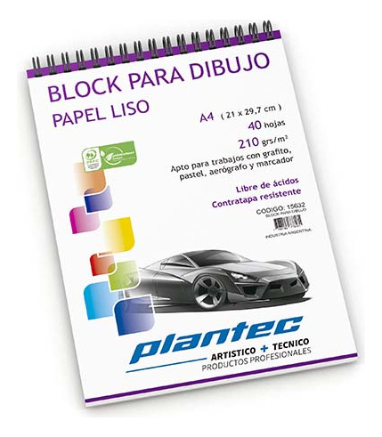 Block Dibujo Plantec Espiral 210gr A4 40 Hojas