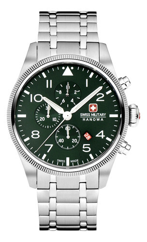 Reloj Swiss Military Smwgi0000404 Para Hombre Cronografo Color De La Malla Plateado Color Del Bisel Gris Color Del Fondo Oliva