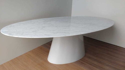 Mesa Oval 1.90 X 0.90 Mármore Travertino/ Base Cônica