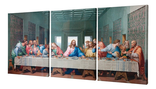 Trio Quadro Decorativo Religioso Santa Ceia Canvas 90x180 Cm