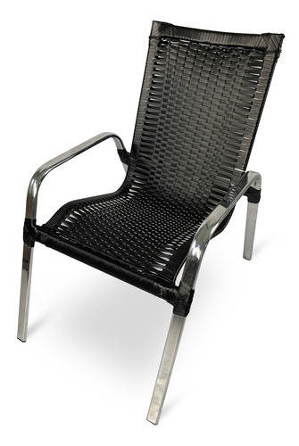01 Cadeira De Areá Fortaleza- Alumínio E Fibra Sintética/junco/resistente/jardim Preto