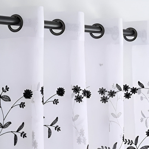 Set Visillo De Lino Bordado 140*220cm De Color Lino Negro