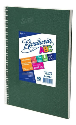  Rivadavia Cuaderno ABC 60 hojas  blanco mate 1 materias unidad x 1 27cm x 21cm abc color verde rayadas