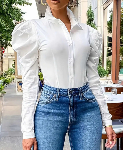 Blusas Temu Blancas Casuales Modernas Manga Larga