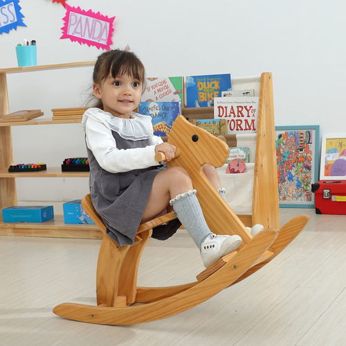 Caballo Mecedor De Madera Para Niños Con Respaldo Seguro