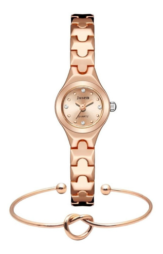 Relógio Feminino Mini Dourado Rosé Luxo Pequeno + Pulseira